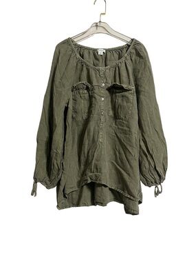 Sundance Olive Green Linen Peasant Top